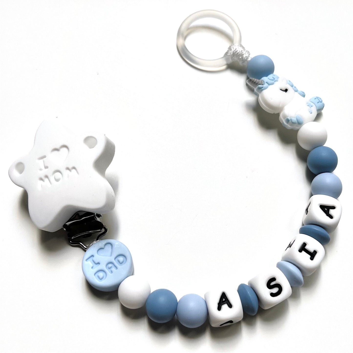 Catenella Portaciuccio Unicorno, Portaciuccio con Nome, Catenina in Silicone, Porta Ciuccio Personalizzato