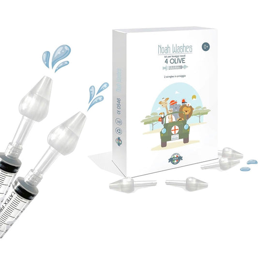 Noah Washes Kit, Lavaggio Nasale Bambini, 4 Olive Nasali e 2 Siringhe per Lavaggi, Doccia Nasale