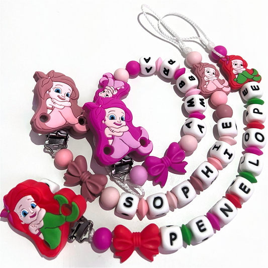 Catenella Portaciuccio Ariel, Portaciuccio con Nome, Catenina in Silicone, Porta Ciuccio Personalizzato