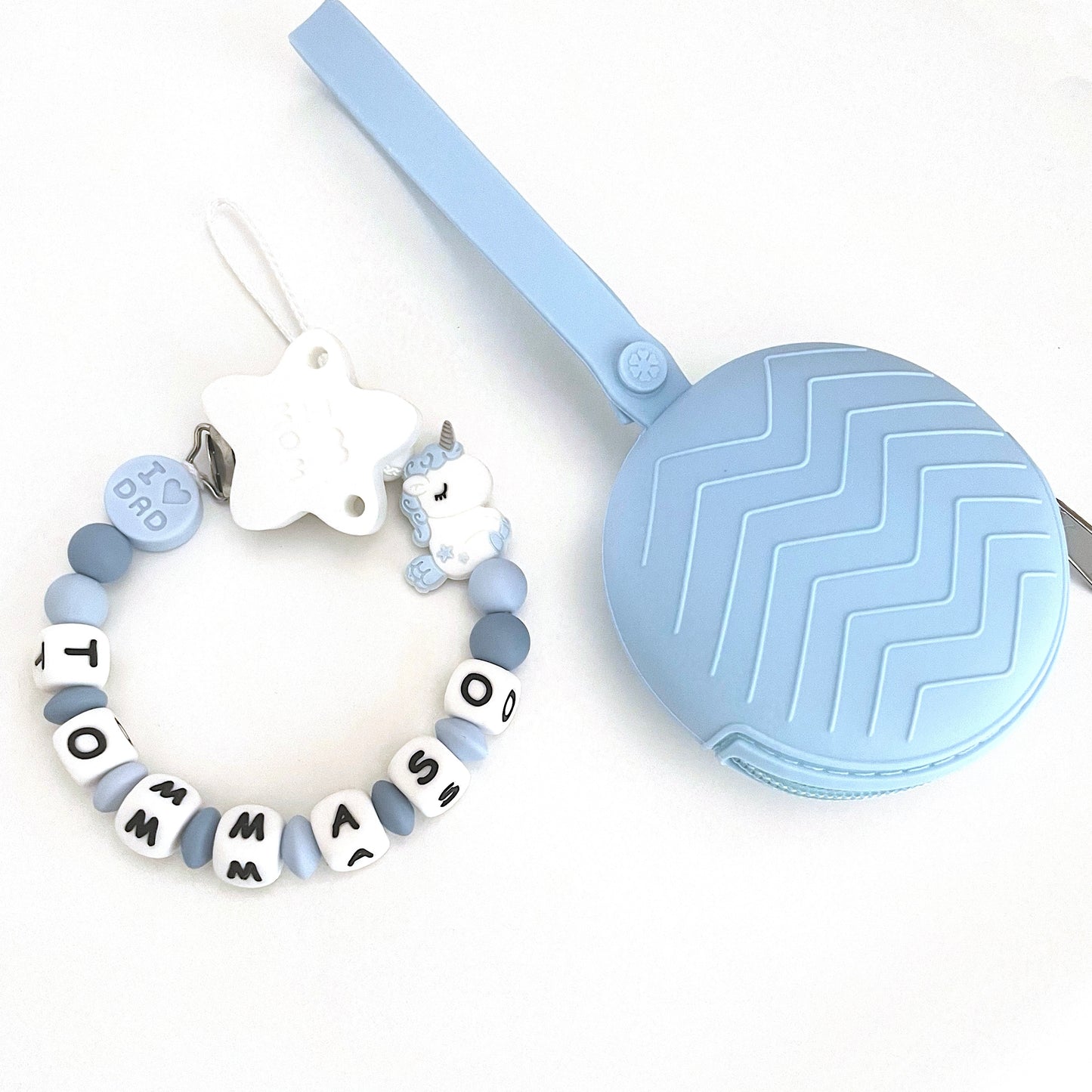 Catenella Portaciuccio Unicorno, Portaciuccio con Nome, Catenina in Silicone, Porta Ciuccio Personalizzato