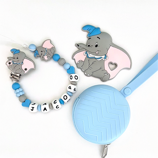 Catenella Portaciuccio Dumbo, Portaciuccio con Nome, Catenina in Silicone, Porta Ciuccio Personalizzato