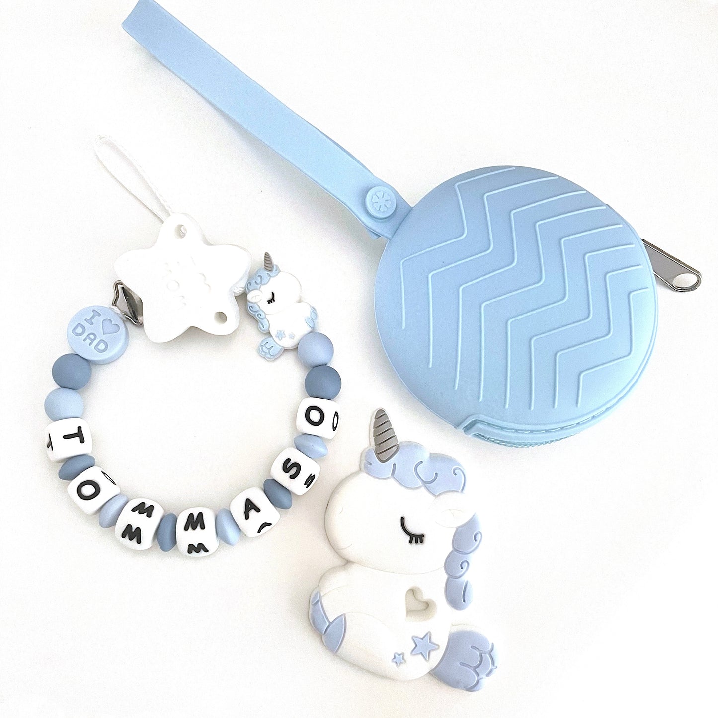 Catenella Portaciuccio Unicorno, Portaciuccio con Nome, Catenina in Silicone, Porta Ciuccio Personalizzato