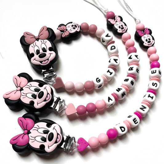 Catenella Portaciuccio Minnie, Portaciuccio con Nome, Catenina in Silicone, Porta Ciuccio Personalizzato