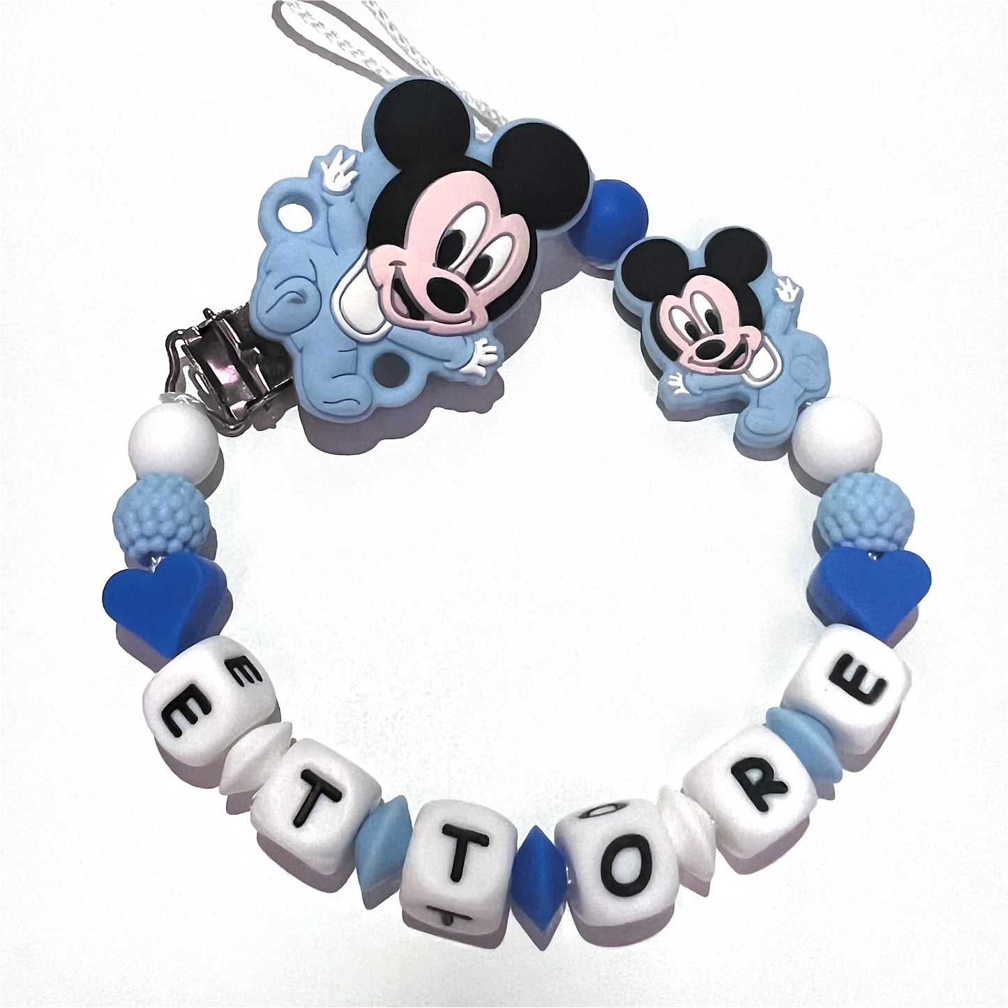 Catenella Portaciuccio Happy Topolino, Portaciuccio con Nome, Catenina in Silicone, Porta Ciuccio Personalizzato