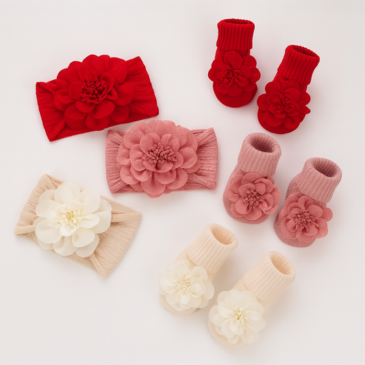 Set Fascia e Calzini Bimba con Fiore 3D – 3 Colori
