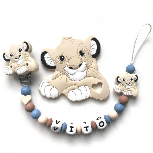 Catenella Portaciuccio Simba, Re Leone, Portaciuccio con Nome, Catenina in Silicone, Porta Ciuccio Personalizzato