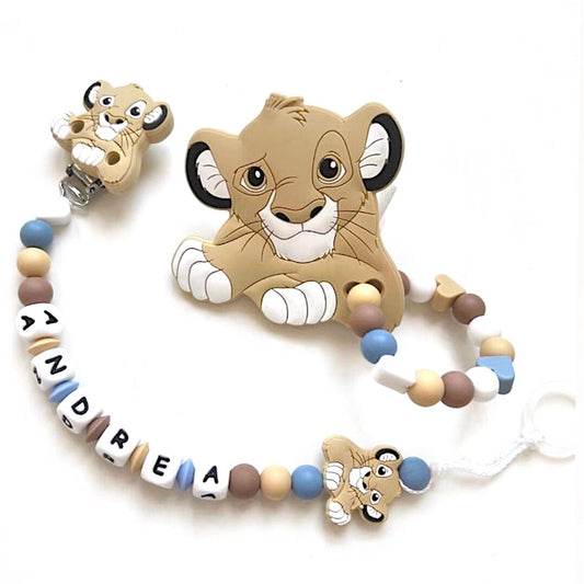 Catenella Portaciuccio Simba, Re Leone, Portaciuccio con Nome, Catenina in Silicone, Porta Ciuccio Personalizzato