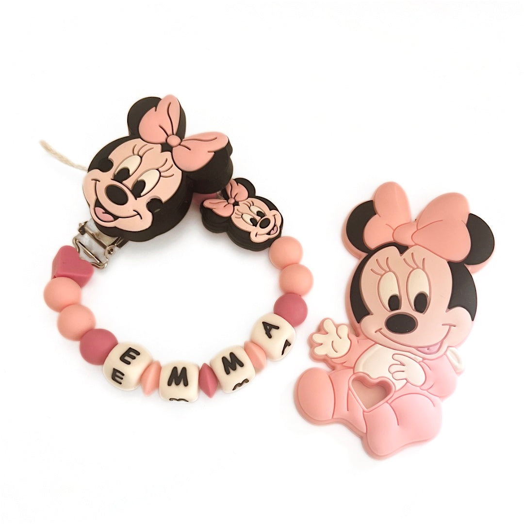 Catenella Portaciuccio Minnie, Portaciuccio con Nome, Catenina in Silicone, Porta Ciuccio Personalizzato