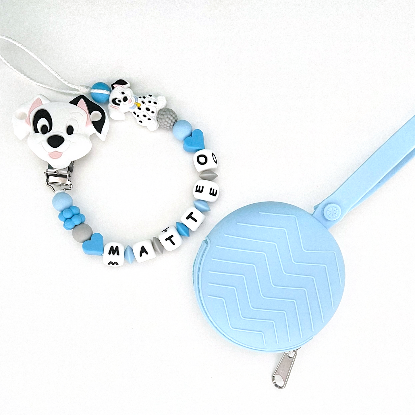 Catenella Portaciuccio Dalmata La Carica dei 101, Portaciuccio con Nome, Catenina in Silicone, Porta Ciuccio Personalizzato