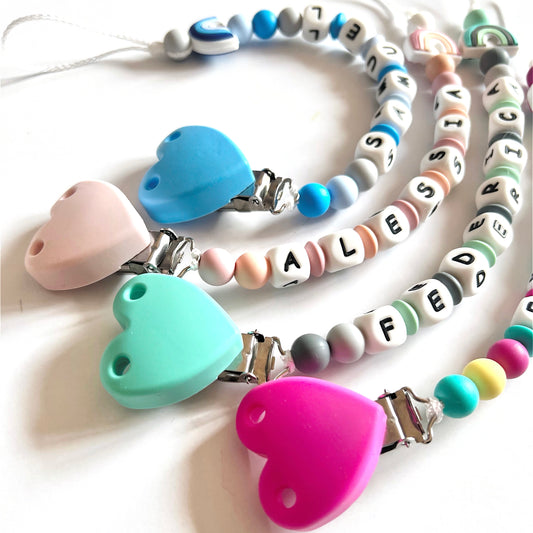 Catenella Portaciuccio Arcobaleno, Portaciuccio con Nome, Catenina in Silicone, Porta Ciuccio Personalizzato