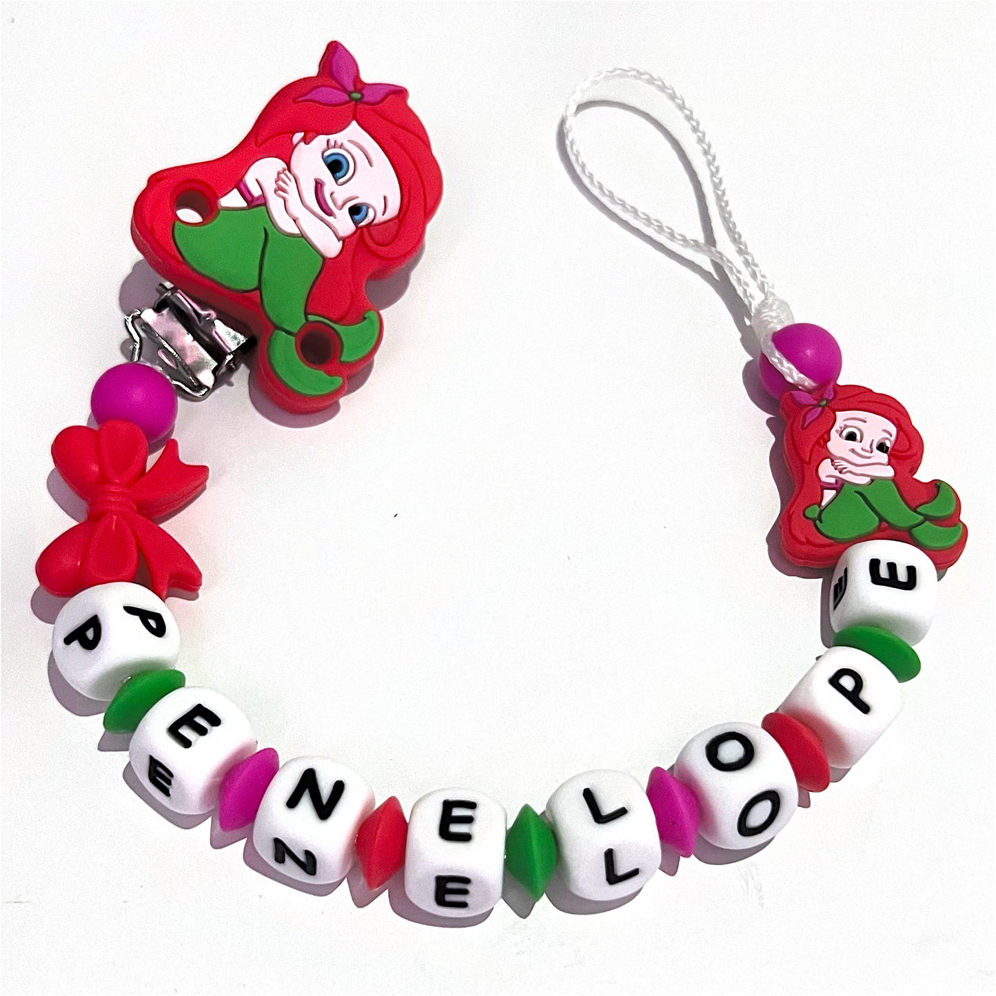 Catenella Portaciuccio Ariel, Portaciuccio con Nome, Catenina in Silicone, Porta Ciuccio Personalizzato