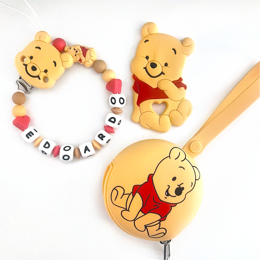 Catenella Portaciuccio Winnie the Pooh, Portaciuccio con Nome, Catenina in Silicone, Porta Ciuccio Personalizzato