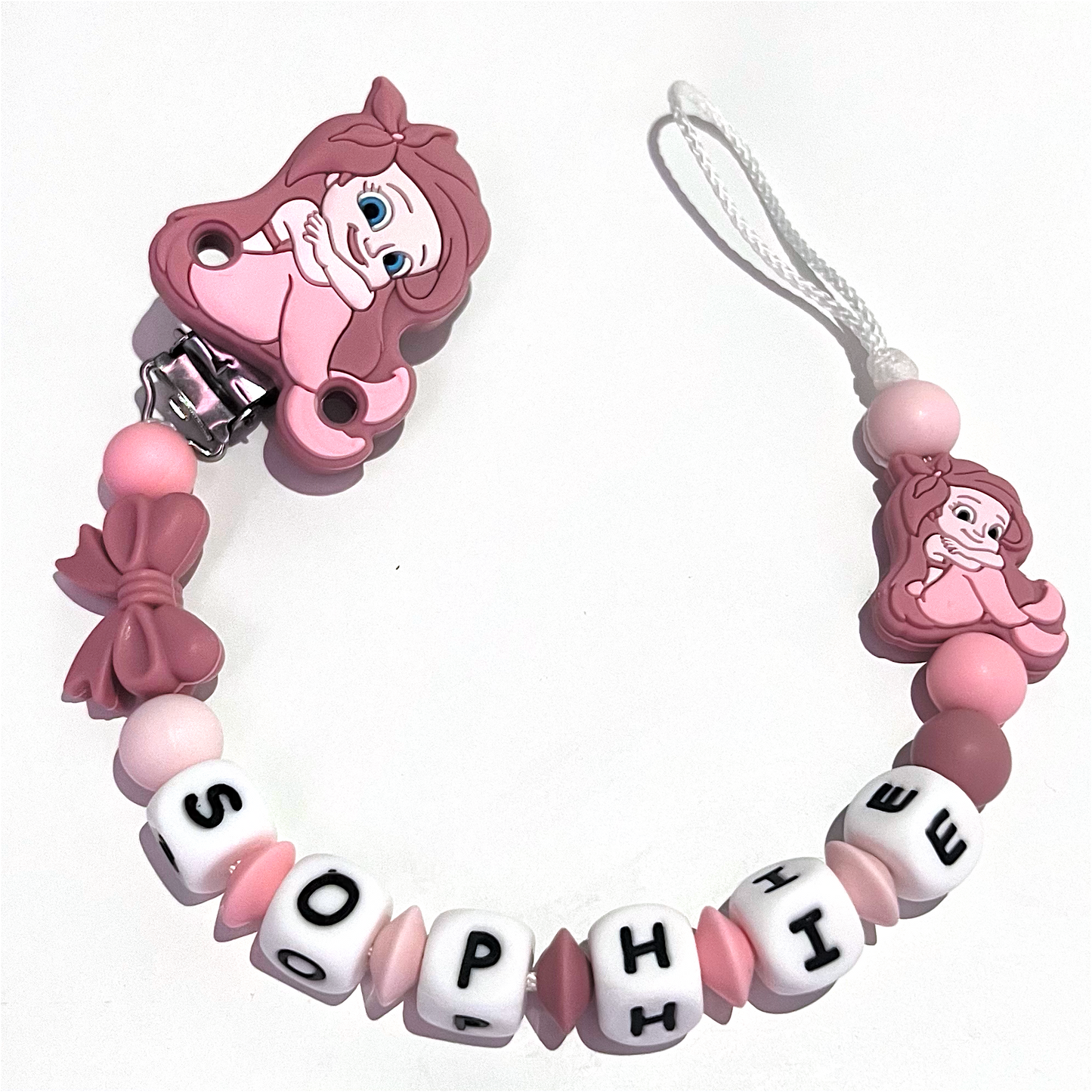 Catenella Portaciuccio Ariel, Portaciuccio con Nome, Catenina in Silicone, Porta Ciuccio Personalizzato