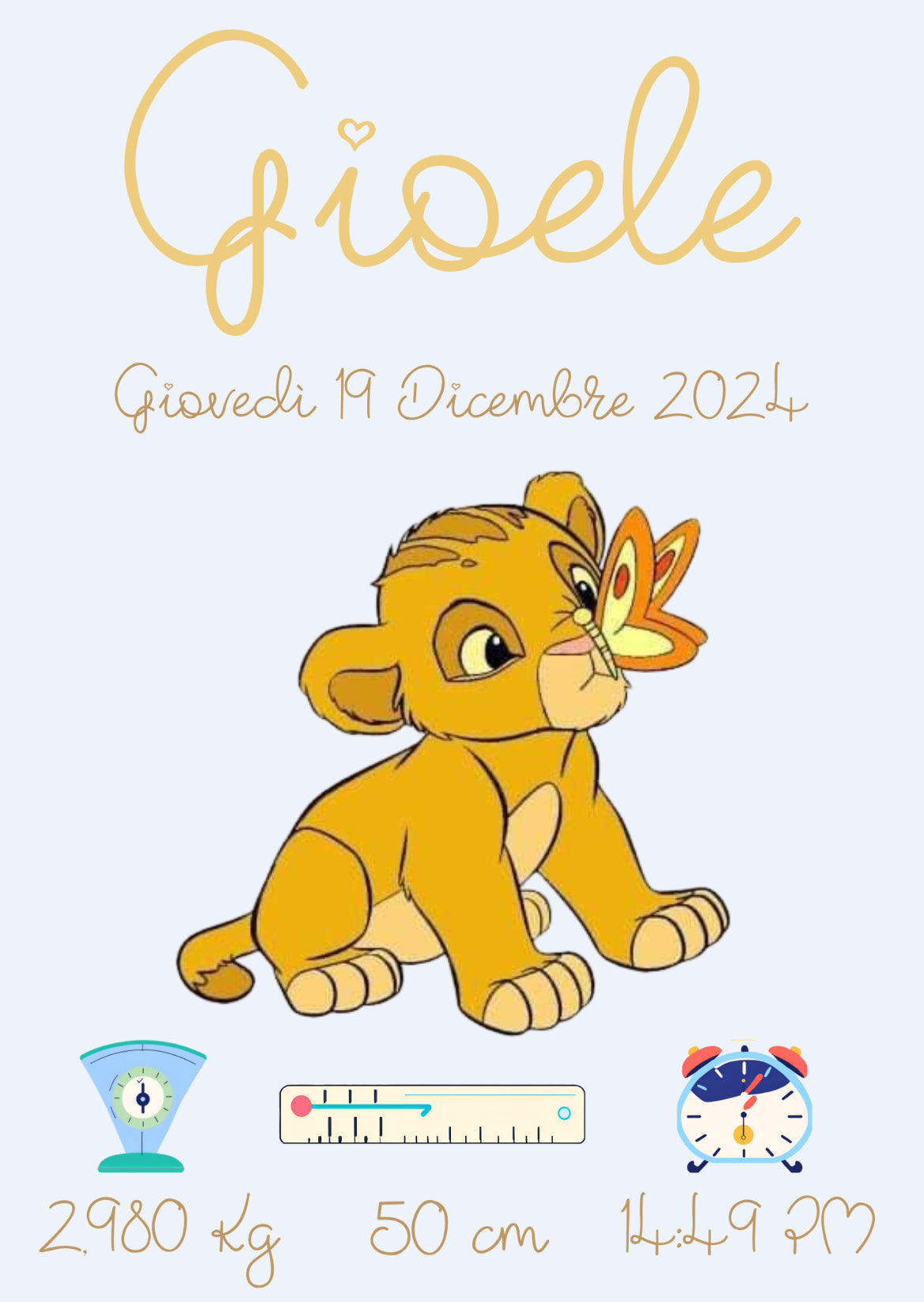 Quadretto Nascita Personalizzato, Cornice con Dati del Bambino, Stampa per Cameretta Bambini