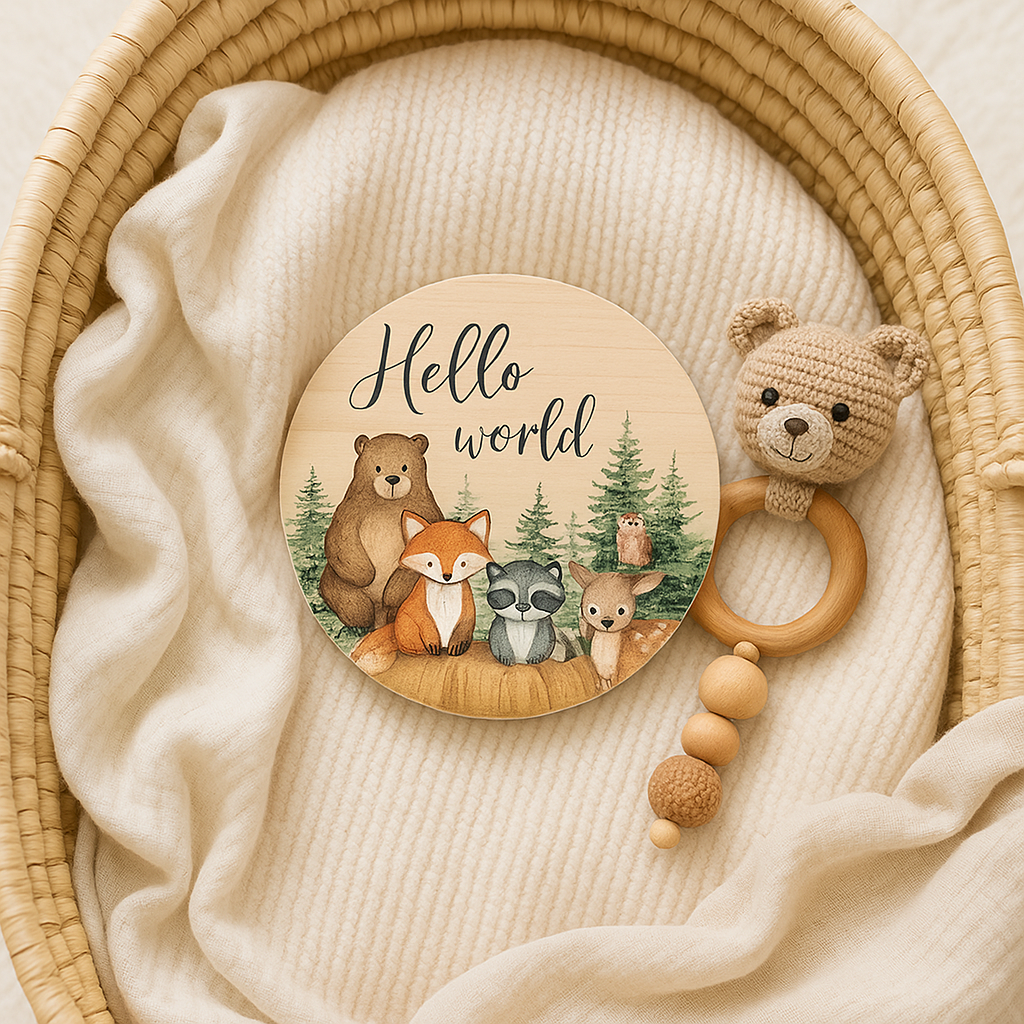 Baby Cards Complimese in Legno con Animaletti – Targhette Mesi per Neonati
