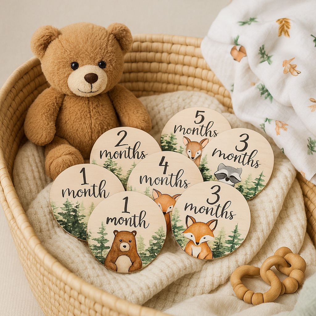Baby Cards Complimese in Legno con Animaletti – Targhette Mesi per Neonati