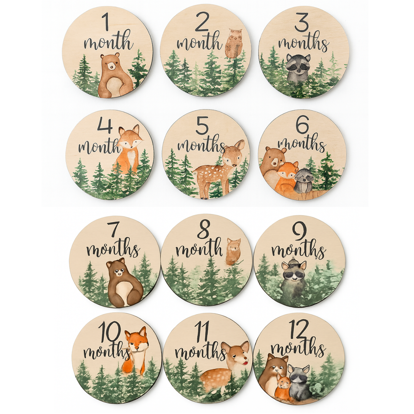 Baby Cards Complimese in Legno con Animaletti – Targhette Mesi per Neonati