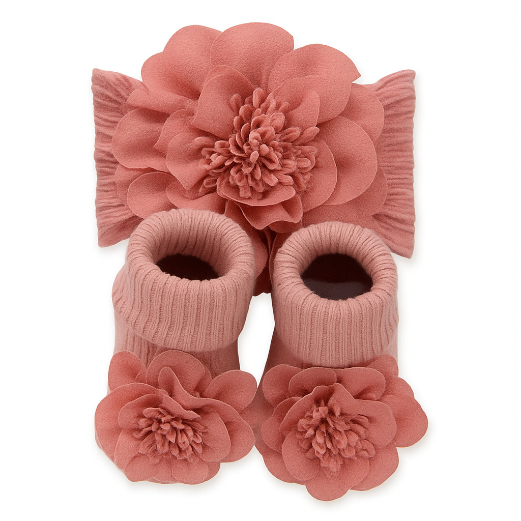 Set Fascia e Calzini Bimba con Fiore 3D – 3 Colori