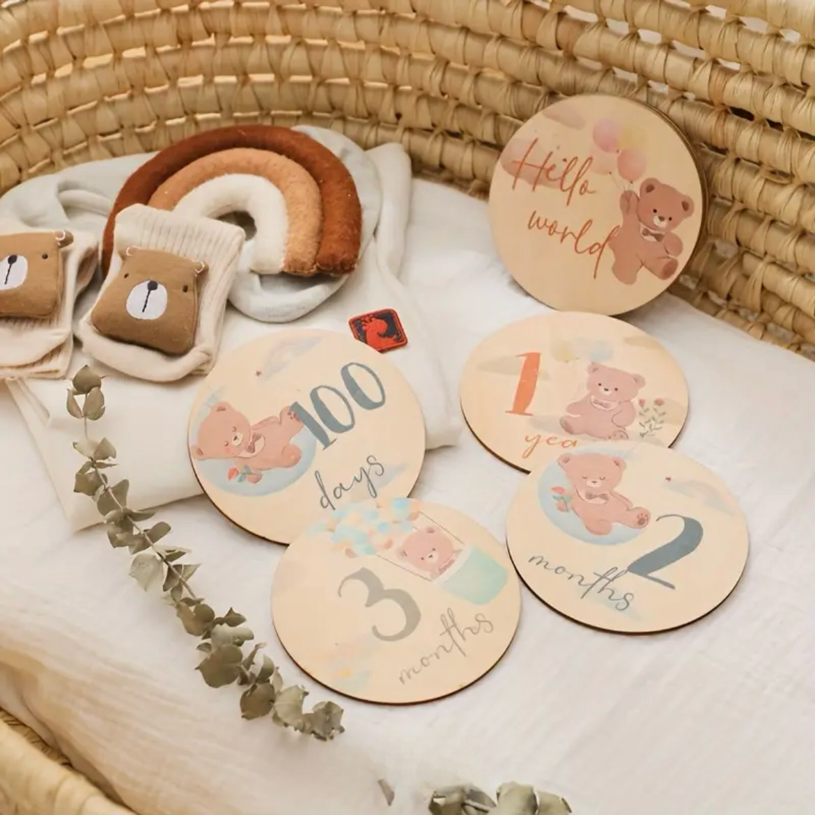 Cofanetto con Cards Complimese in Legno – Set Regalo Neonato per Foto dei 12 Mesi