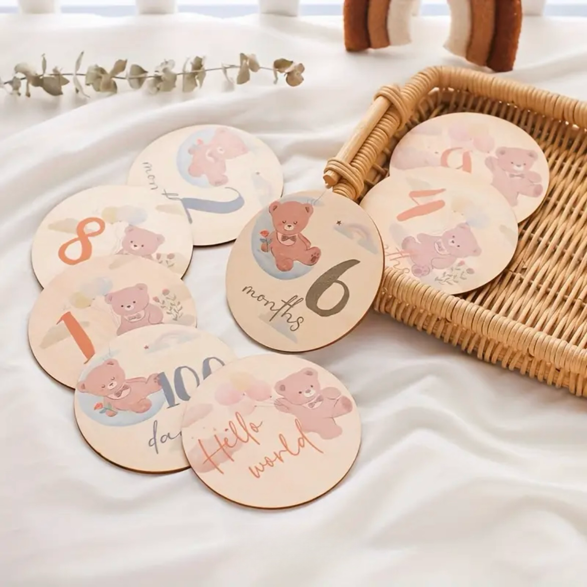 Cofanetto con Cards Complimese in Legno – Set Regalo Neonato per Foto dei 12 Mesi